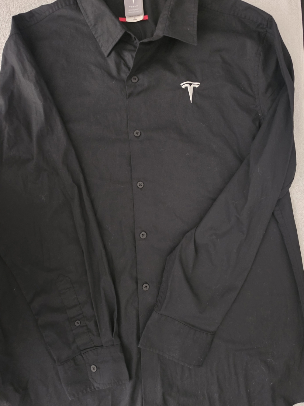 Tesla Black Long-Sleeve Button-Down Shirt with White Logo